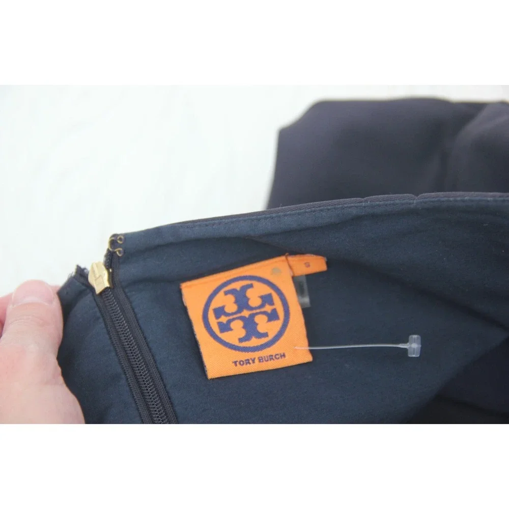 Tory Burch Navy Blue Short Skirt Sz S Gold Zipper Fold Over Front Waist #924